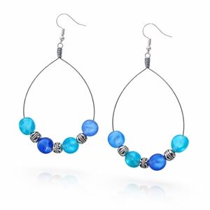 Blue and Silver Beaded Hoop Earrings